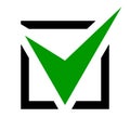 Checkbox icon, green tick symbol in a black square isolated on a white background. Royalty Free Stock Photo