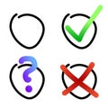 checkbox icon set with check mark, cross, question Royalty Free Stock Photo