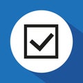Checkbox icon vector. Blue background design. Checkmark symbol graphic. Simple tick illustration.
