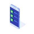 Checkbox isometric. Checkmark or tick notification.