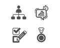Checkbox, Statistics timer and Management icons. Medal sign. Survey choice, Growth chart, Agent. Winner. Vector