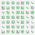 Checkbox vote marks icons set. Check vote sign choice yes symbol. Correct design right agreement voting form. Button