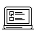 Checkboxes on a laptop icon, outline style