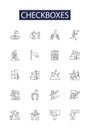 Checkboxes line vector icons and signs. Tickbox, Select, Option, Mark, Choice, Pick, Toggle, Radio outline vector