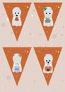 Checkboxes to cut out for Halloween. Flags. Cute ghosts with a pumpkin, a bag of sweets, a pot