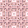 Checked arabesque seamless pattern. Vector ornamental pink background. Repeat rose color backdrop. Abstract plaid tartan arabic Royalty Free Stock Photo