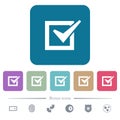 Checked box flat icons on color rounded square backgrounds