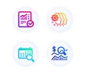 Checked calculation, Search calendar and Employees teamwork icons set. Check investment sign. Vector