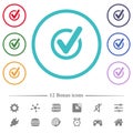 Checked data flat color icons in circle shape outlines Royalty Free Stock Photo