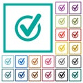 Checked data flat color icons with quadrant frames Royalty Free Stock Photo