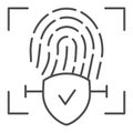 Checked fingerprint thin line icon. Finger identification approved vector illustration isolated on white. Check with