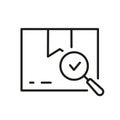 Checked Parcel Line Icon. Carton Box with Checkmark and Magnifier Pictogram. Delivery Service Symbol. Quality Goods in