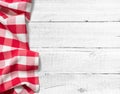 Checked picnic tablecloth on white wood table Royalty Free Stock Photo