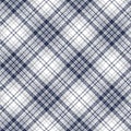 Checked plaid pattern in blue, grey, white. Herringbone tweed vector background graphic for flannel shirt, skirt, dress. Royalty Free Stock Photo