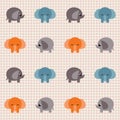 Checked retro pattern with little cute elephants