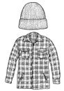 Checked Shirt And Hat Hat Illustration, Drawing, Engraving, Ink, Line Art, Vector