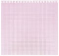 Checked spiral notebook page paper background, old aged pink chequered ring binder sheet flat lay copy space, horizontal squared Royalty Free Stock Photo