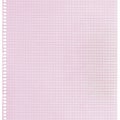 Checked spiral notebook page paper background, old aged pink chequered ring binder sheet flat lay A4 copy space, vertical squared