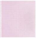 Checked spiral notebook page paper background, old aged pink chequered ring binder sheet flat lay copy space, vertical squared