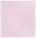 Checked spiral notebook page paper background, old aged pink chequered ring binder sheet flat lay copy space, vertical squared