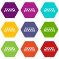 Checker taxi icon set color hexahedron