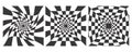 Checkerboard black and white psychedelic pattern. Optical illusion art background. Chess grid abstract Y2k square. Wavy Royalty Free Stock Photo