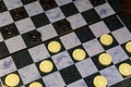 Checkerboard with checkers. Game concept. Board game