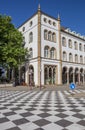 Checkerboard pattern in front of an old building in Osnabruck