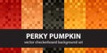 Checkerboard pattern set Perky Pumpkin. Vector seamless backgrounds