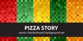 Checkerboard pattern set Pizza Story. Vector seamless background