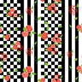 Checkerboard seamless pattern with floral roses ornament