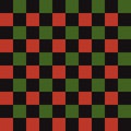 Checkerboard seamless pattern vector background in traditional African colors - black, red, green. Abstract geometric