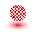 Checkerboard sphere illustration. Red white pattern. Gradient shadow effect. Vector globe symbol.