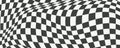 Checkerboard wavy pattern. Abstract chess square print. Black and white psychedelic optical illusion. Warped flag with