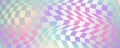 Checkerboard wavy pattern. Abstract holographic chessboard vector print. Y2k psychedelic optical foil grid. Swirl