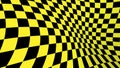 Checkered abstract wallpaper, black and yellow fabric illusion pattern texture background. 3d squares illustration