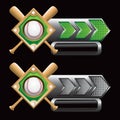 Checkered arrows with baseball diamond and bats