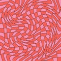 Checkered background with distorted squares. Trippy grid retro checkerboard pattern in 1970s style. Psychedelic