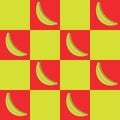 Checkered banana seamless pattern on yellow and red checkerboards.
