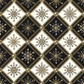 Checkered black and white pattern with snowflakes made of jewelry chains