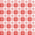 Checkered Christmas pattern with snowflakes. Seamless red gingham background. Scandinavian winter vichy backdrop. Vector Royalty Free Stock Photo