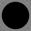 Checkered circular element. Abstract monochrome graphic with squared, checkered pattern.