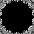 Checkered circular element. Abstract monochrome graphic with squared, checkered pattern.