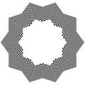 Checkered circular element. Abstract monochrome graphic with squared, checkered pattern.