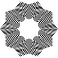 Checkered circular element. Abstract monochrome graphic with squared, checkered pattern.