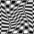 Checkered circular element. Abstract monochrome graphic with squ
