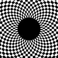 Checkered circular element. Abstract monochrome graphic with squared, checkered pattern.