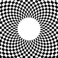 Checkered circular element. Abstract monochrome graphic with squared, checkered pattern.