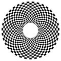 Checkered circular element. Abstract monochrome graphic with squared, checkered pattern.