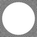 Checkered circular element. Abstract monochrome graphic with squared, checkered pattern.
